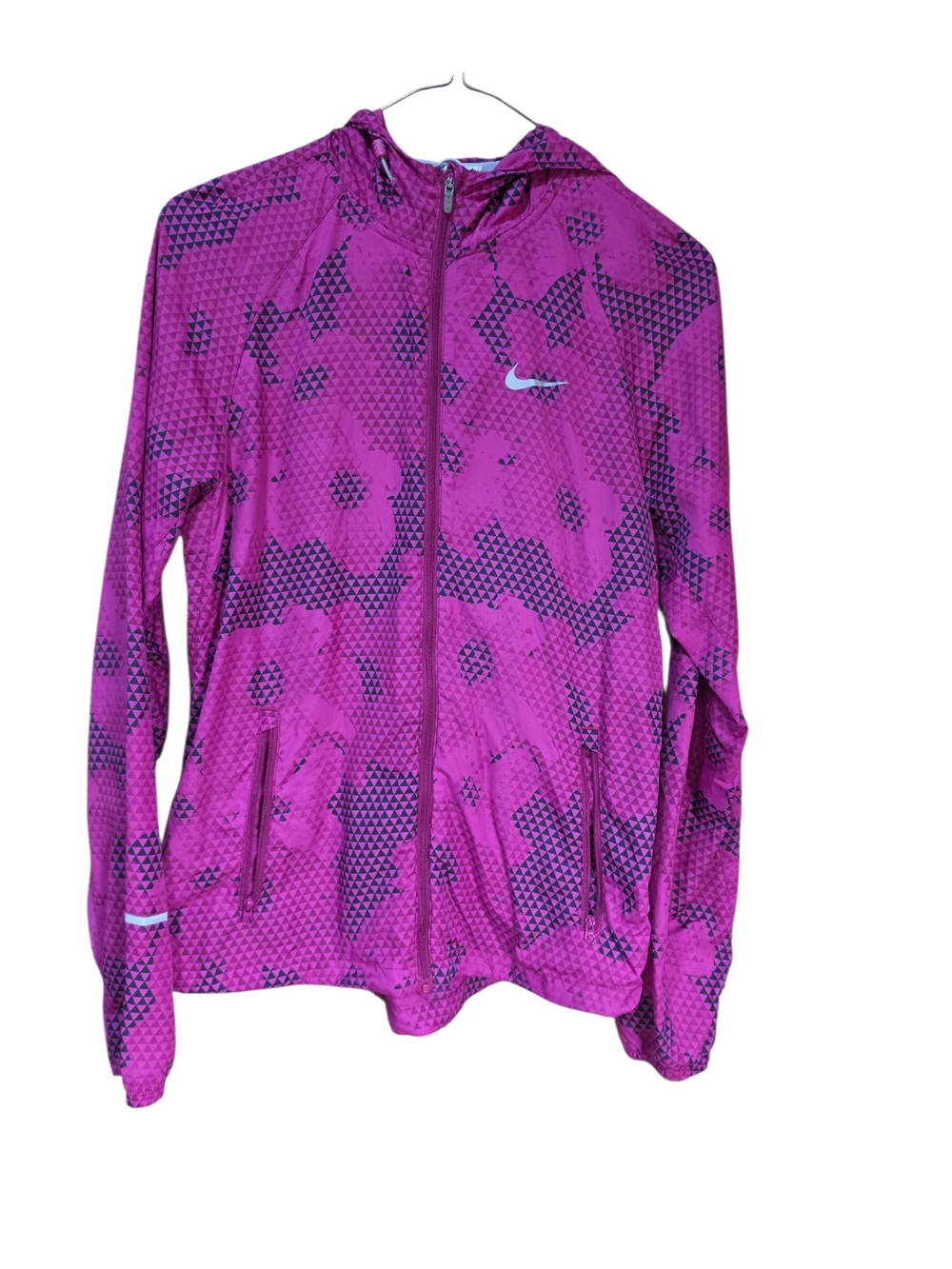 Nike Women's Purple Geometric Hooded Running Windbreaker Jacket Small